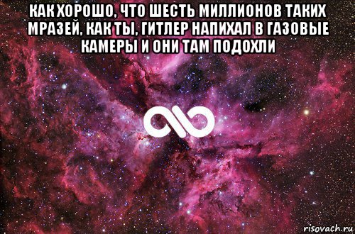 как хорошо, что шесть миллионов таких мразей, как ты, гитлер напихал в газовые камеры и они там подохли , Мем офигенно