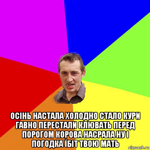  осінь настала холодно стало кури гавно перестали клювать перед порогом корова насрала ну і погодка їбіт твою мать, Мем Чоткий паца