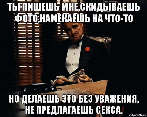 ты пишешь мне,скидываешь фото,намекаешь на что-то но делаешь это без уважения, не предлагаешь секса., Мем Дон Вито Корлеоне