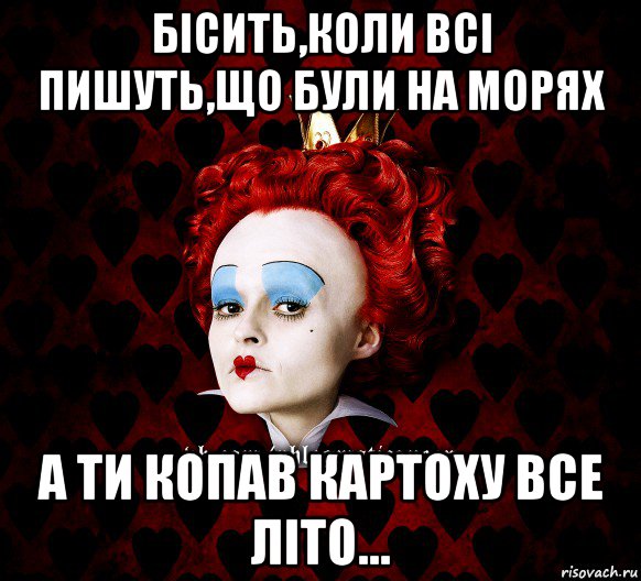 бісить,коли всі пишуть,що були на морях а ти копав картоху все літо..., Мем ФлегматичнА КоролевА ФаК