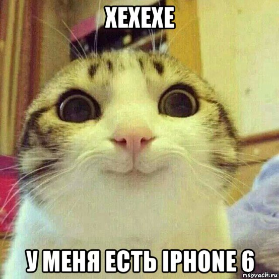 хехехе у меня есть iphone 6, Мем       Котяка-улыбака