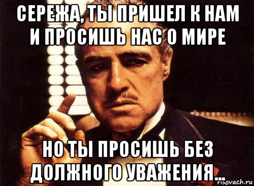 сережа, ты пришел к нам и просишь нас о мире но ты просишь без должного уважения..., Мем крестный отец