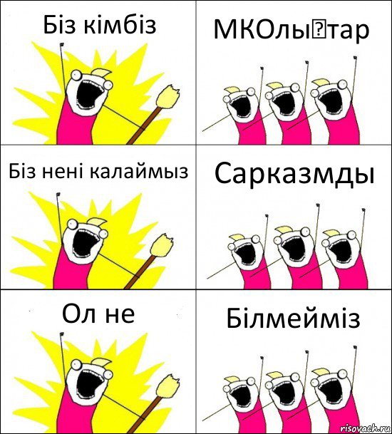 Біз кімбіз МКОлықтар Біз нені калаймыз Сарказмды Ол не Білмейміз, Комикс кто мы