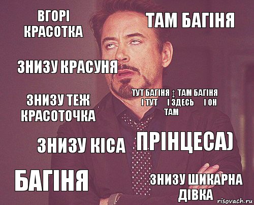 вгорі красотка Там багіня Знизу теж красоточка Багіня прінцеса) Тут багіня ↕ там багіня ➡ і тут ⬅ і здесь ⬆ і он там⬇ Знизу кiса Знизу шикарна дівка Знизу красуня , Комикс мое лицо