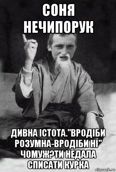 соня нечипорук дивна істота."вродіби розумна-вродіби ні" чомуж?ти недала списати курка, Мем Мудрий паца