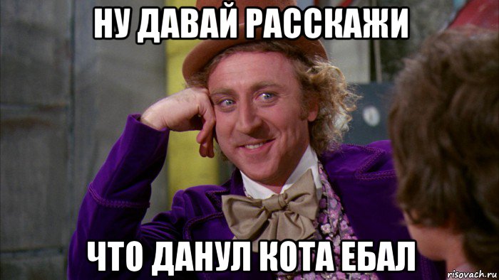 ну давай расскажи что данул кота ебал, Мем Ну давай расскажи (Вилли Вонка)