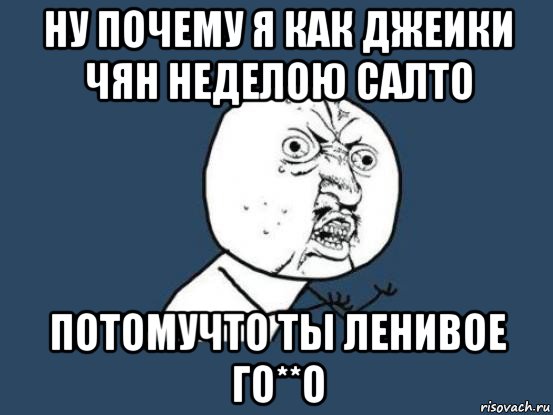 ну почему я как джеики чян неделою салто потомучто ты ленивое го**о, Мем Ну почему