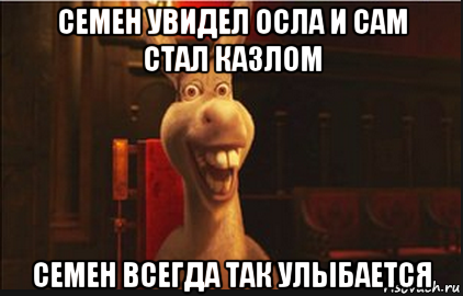 семен увидел осла и сам стал казлом семен всегда так улыбается, Мем Осел из Шрека