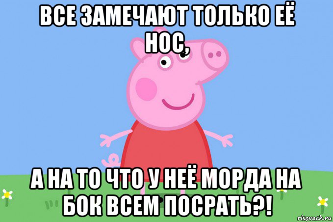 все замечают только её нос, а на то что у неё морда на бок всем посрать?!, Мем Пеппа