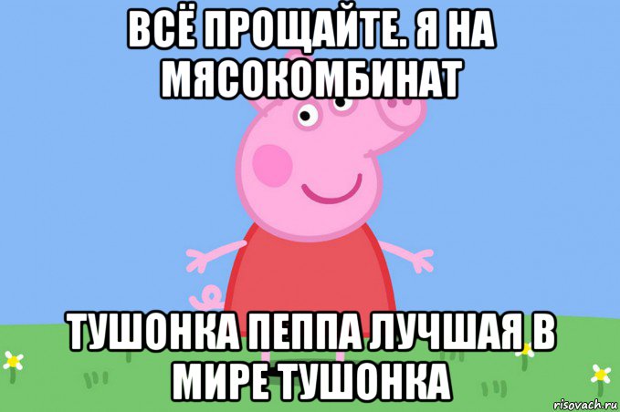 всё прощайте. я на мясокомбинат тушонка пеппа лучшая в мире тушонка, Мем Пеппа