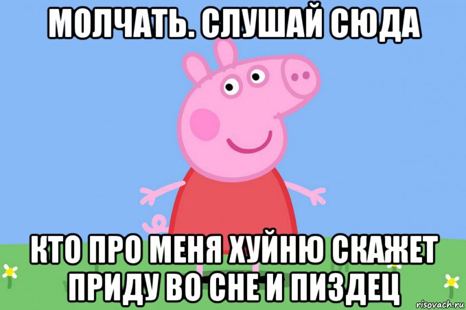 молчать. слушай сюда кто про меня хуйню скажет приду во сне и пиздец, Мем Пеппа