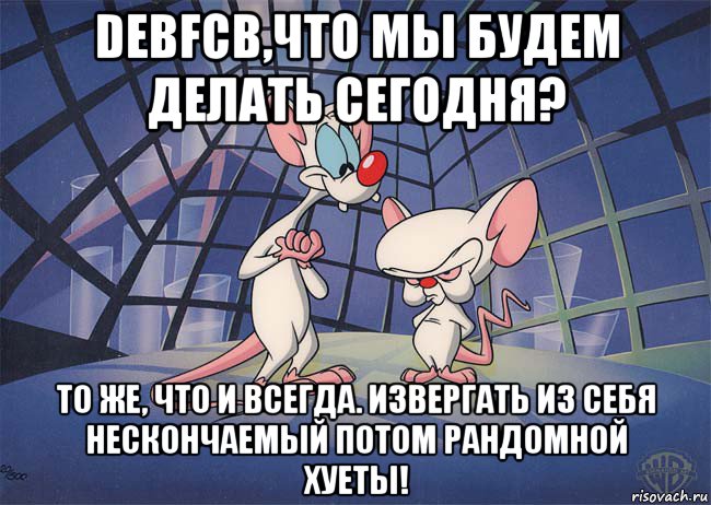 debfcb,что мы будем делать сегодня? то же, что и всегда. извергать из себя нескончаемый потом рандомной хуеты!, Мем ПИНКИ И БРЕЙН