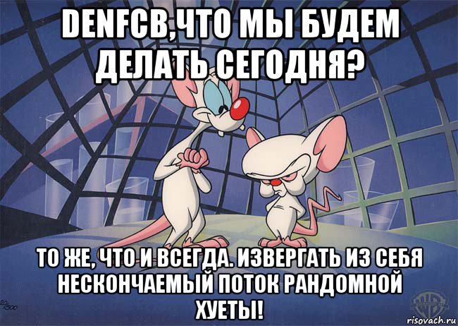 denfcb,что мы будем делать сегодня? то же, что и всегда. извергать из себя нескончаемый поток рандомной хуеты!, Мем ПИНКИ И БРЕЙН