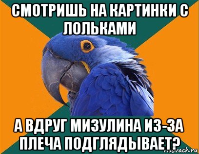 смотришь на картинки с лольками а вдруг мизулина из-за плеча подглядывает?, Мем Попугай параноик