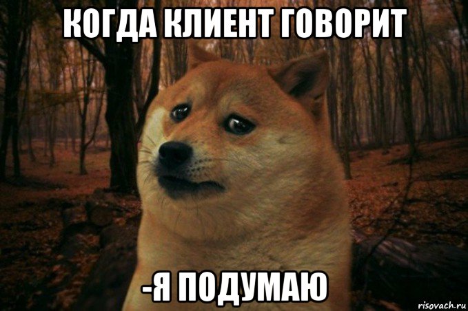 когда клиент говорит -я подумаю, Мем SAD DOGE