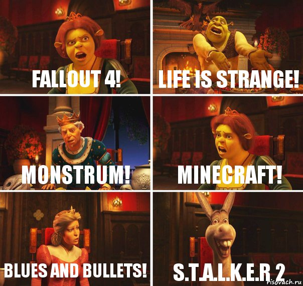 Fallout 4! Life is Strange! Monstrum! Minecraft! Blues And Bullets! S.T.A.L.K.E.R 2, Комикс  Шрек Фиона Гарольд Осел