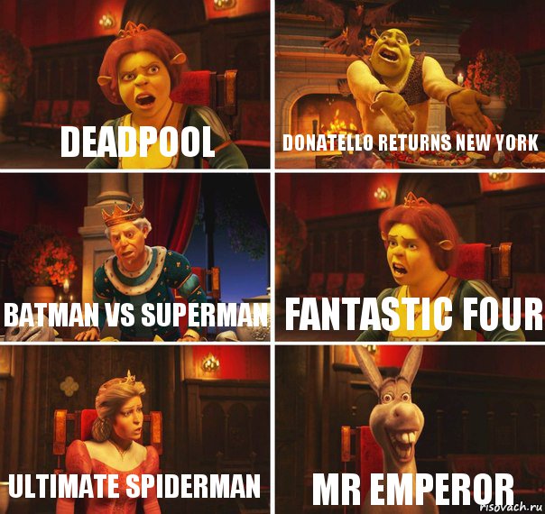 Deadpool Donatello Returns New York Batman vs Superman fantastic four Ultimate Spiderman Mr Emperor, Комикс  Шрек Фиона Гарольд Осел