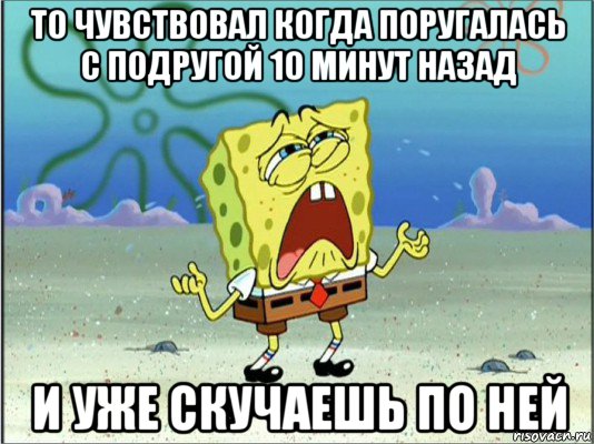 то чувствовал когда поругалась с подругой 10 минут назад и уже скучаешь по ней, Мем Спанч Боб плачет