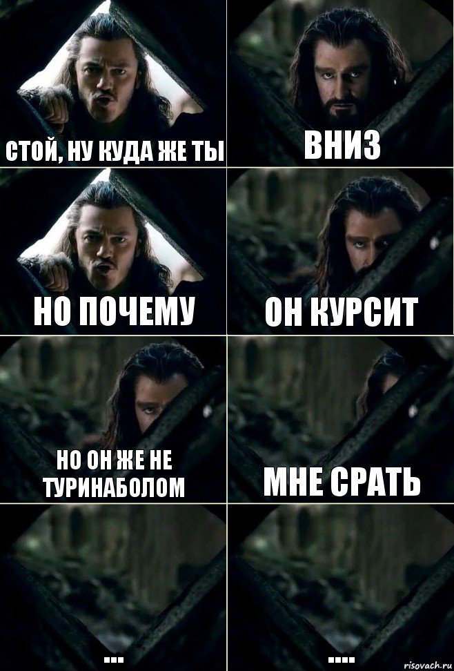 Стой, ну куда же ты Вниз Но почему Он курсит Но он же не туринаболом Мне срать ... ...., Комикс  Стой но ты же обещал