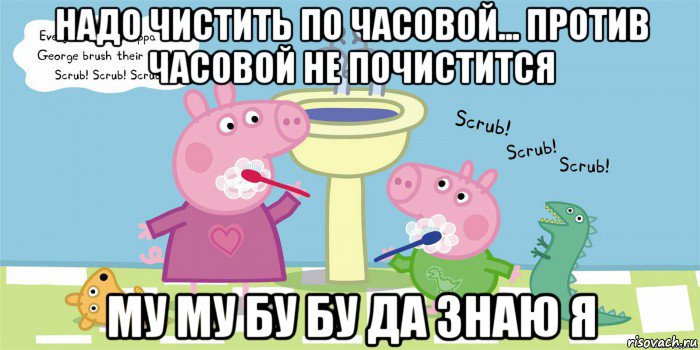 надо чистить по часовой... против часовой не почистится му му бу бу да знаю я, Мем  Свинка