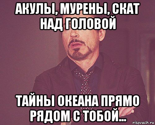 акулы, мурены, скат над головой тайны океана прямо рядом с тобой..., Мем твое выражение лица