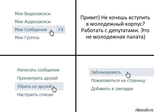 Привет) Не хочешь вступить в молодежный корпус? Работать с депутатами. Это не молодежная палата), Комикс  Удалить из друзей