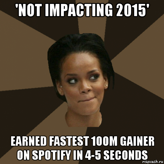 'not impacting 2015' earned fastest 100m gainer on spotify in 4-5 seconds