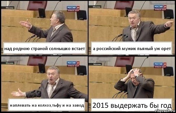 над родною страной солнышко встает а российский мужик пьяный уж орет наплевать на колхоз,тьфу и на завод 2015 выдержать бы год, Комикс Жирик в шоке хватается за голову