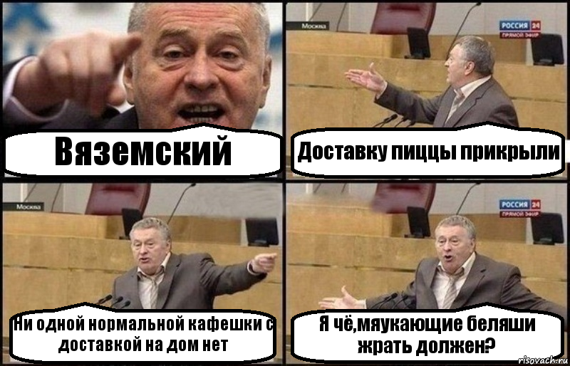 Вяземский Доставку пиццы прикрыли Ни одной нормальной кафешки с доставкой на дом нет Я чё,мяукающие беляши жрать должен?, Комикс Жириновский