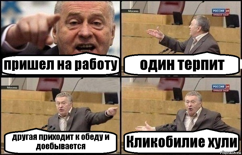 пришел на работу один терпит другая приходит к обеду и доебывается Кликобилие хули, Комикс Жириновский