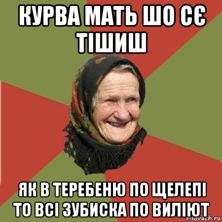 курва мать шо сє тішиш як в теребеню по щелепі то всі зубиска по виліют, Мем  Бабушка