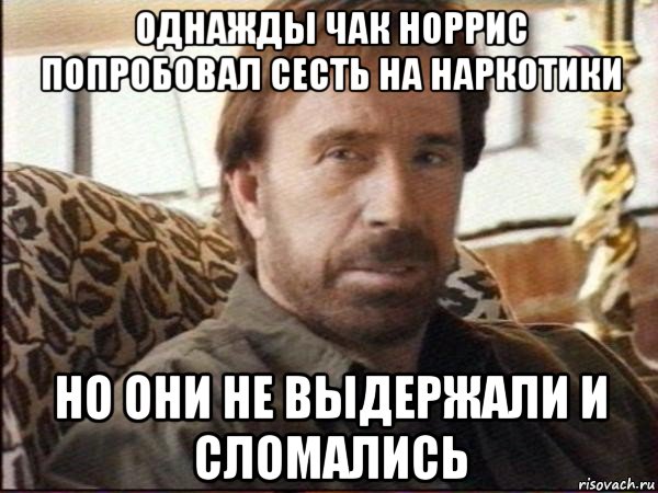 однажды чак норрис попробовал сесть на наркотики но они не выдержали и сломались, Мем чак норрис