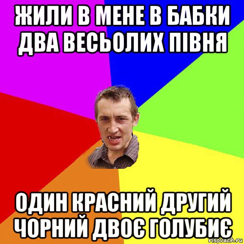 жили в мене в бабки два весьолих півня один красний другий чорний двоє голубиє, Мем Чоткий паца