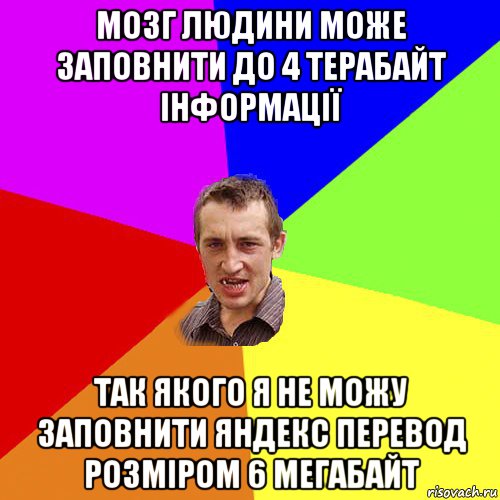 мозг людини може заповнити до 4 терабайт інформації так якого я не можу заповнити яндекс перевод розміром 6 мегабайт, Мем Чоткий паца