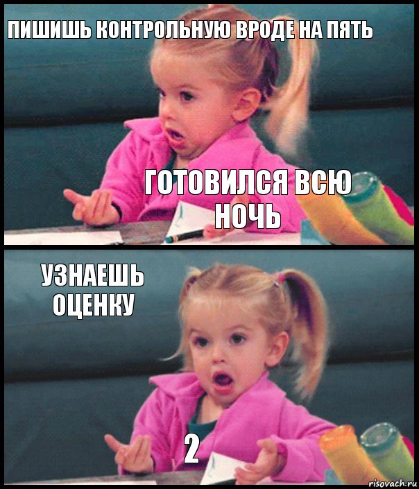 Пишишь контрольную вроде на пять Готовился всю ночь Узнаешь оценку 2, Комикс  Возмущающаяся девочка