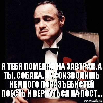 Я тебя поменял на завтрак, а ты, собака, не соизволишь немного поразъебистей поесть и вернуться на пост..., Комикс Дон Вито Корлеоне 1