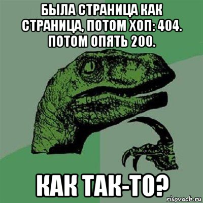 была страница как страница, потом хоп: 404. потом опять 200. как так-то?, Мем Филосораптор