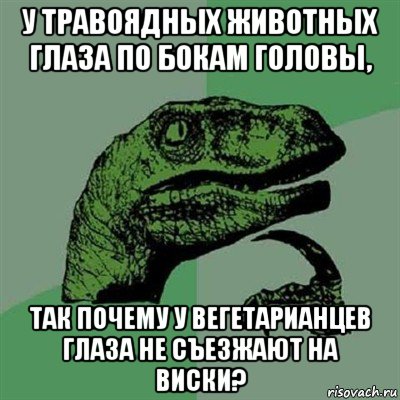 у травоядных животных глаза по бокам головы, так почему у вегетарианцев глаза не съезжают на виски?, Мем Филосораптор