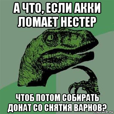 а что, если акки ломает нестер чтоб потом собирать донат со снятия варнов?, Мем Филосораптор