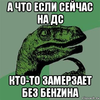 а что если сейчас на дс кто-то замерзает без бенzина, Мем Филосораптор