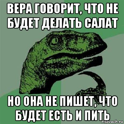 вера говорит, что не будет делать салат но она не пишет, что будет есть и пить, Мем Филосораптор