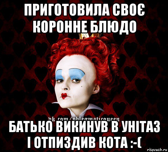 приготовила своє коронне блюдо батько викинув в унітаз і отпиздив кота :-(, Мем ФлегматичнА КоролевА ФаК
