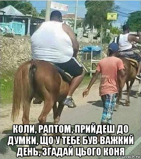  коли, раптом, прийдеш до думки, що у тебе був важкий день, згадай цього коня, Мем Худой и толстый и конь
