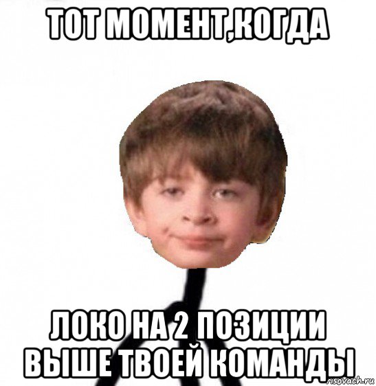 тот момент,когда локо на 2 позиции выше твоей команды, Мем Кислолицый0