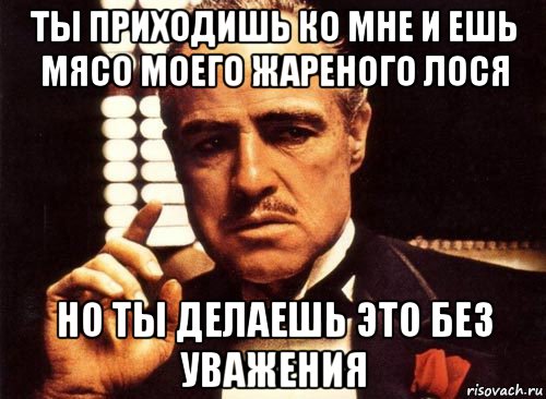 ты приходишь ко мне и ешь мясо моего жареного лося но ты делаешь это без уважения, Мем крестный отец