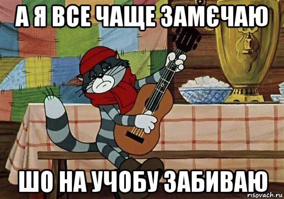 а я все чаще замєчаю шо на учобу забиваю, Мем Грустный Матроскин с гитарой