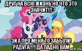 друг на всю жизнь но что это значит!!! эй а про меня то забыли! радуга!!!!!да ладно вам