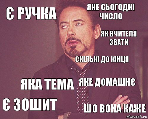 є ручка Яке сьогодні число  Є зошит Яке домашнє Скількі до кінця Яка тема Шо вона каже  Як вчителя звати, Комикс мое лицо