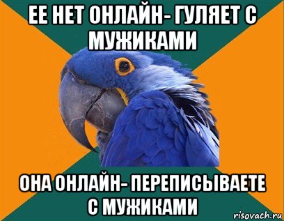 ее нет онлайн- гуляет с мужиками она онлайн- переписываете с мужиками, Мем Попугай параноик