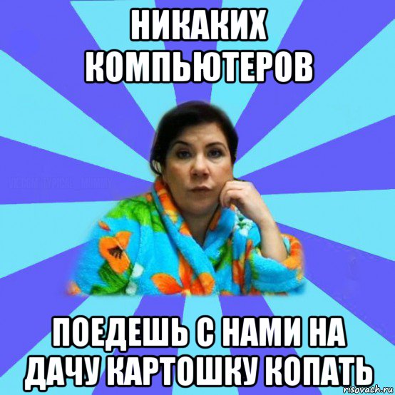 никаких компьютеров поедешь с нами на дачу картошку копать, Мем типичная мама